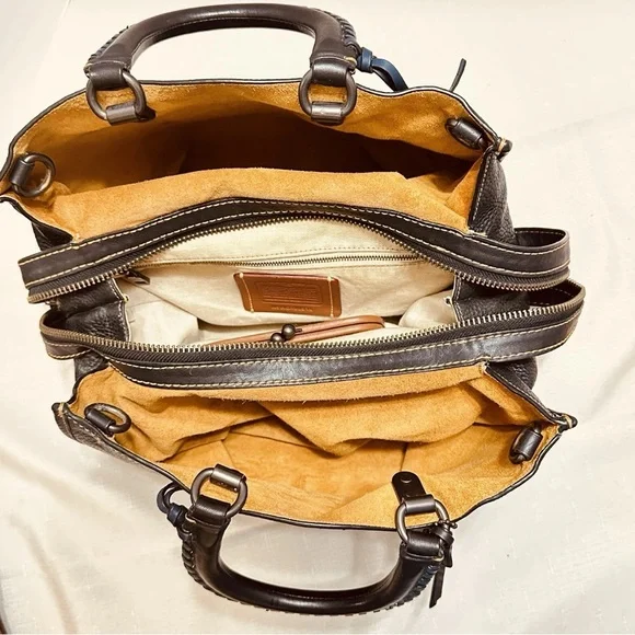 Coach Rogue 36 dark blue whipstitch double handles - Picture 10 of 16